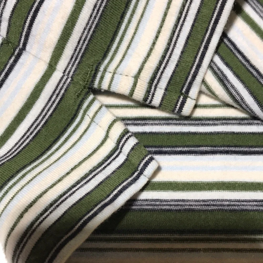 EXPRESS Men’s Green/Cream/Lt Blue/Black Striped Short Sleeve 3-Button Polo—Sz L